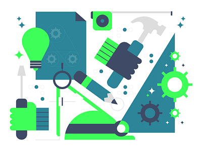 Engineer illustration design flat geometric graphic design green icon iconography icons illustration line minimal simple tools vector