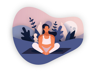 Yoga pose app breathe cobblers pose color design girl illustration leaf meditation moon night peace peaceful pose tropical ui vector yoga yogi