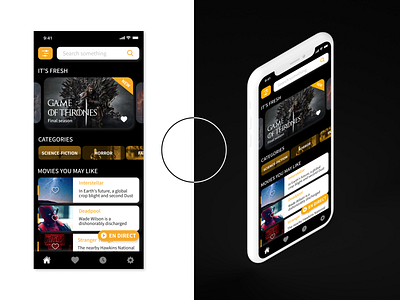 TV app Daily UI blackandwhite daily ui dailyui dark mode dark ui night television tv tv app tv shows yellow