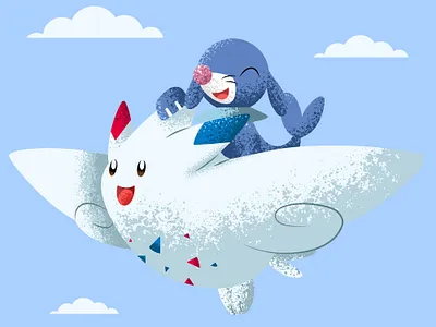 Fly art conceptual cute fairy flying illustration love pokemon pokemon go popplio shading stipple togekiss togepi vector