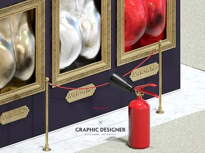 Exhibition devoted to all blazing things 3d ass blue c4d cinema cinema4d composition design extinguisher fashion fire gold illustration museum octane photoshop wave