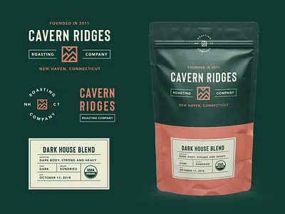 Coffee Branding and Packaging badge logo brand brand identity branding cavern ridges coffee coffee branding coffee packaging illustration logo logo design modern monoline packaging packaging design packaging mockups