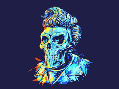 Pompadour Skull Head classic hair style pompadour rock and roll rockabilly skeleton skull vintage
