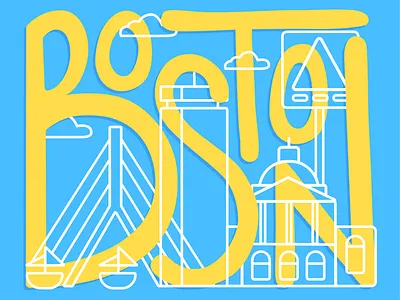 Boston boston city handlettering icons illustration lettering skyline