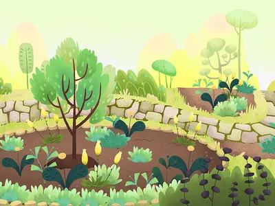 Arboretum - Summer background childrens illustration kids nature plants seasons summer