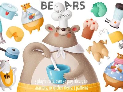 This bears really love to eat :D animals bear cartoon character cook design drawing food illustration kitchen teddy