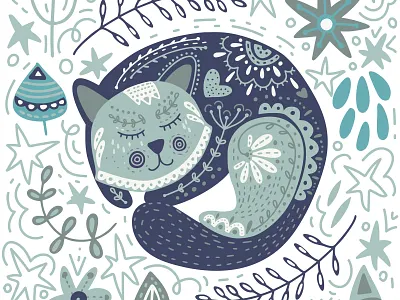 Cute cat illustration. animal card cartoon cartoon character cat color cute art design drawing dream illustration kitten pet sleep