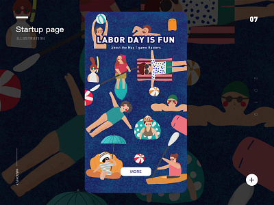 happy vacation app startup page design diving illustration panda plant play games seaside swim ui vacation 插画