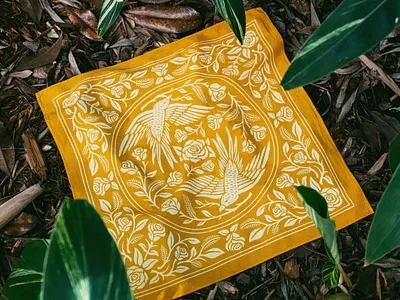 Rose Bandanna bandana bandanna bird design fabric graphic design illustration rose tarot textile design travis pietsch vintage woodcut