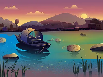Illustrations Lake Boat To Practice 图标 应用 插图 设计 餐饮