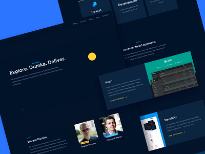Dumka v1.0 agency animation branding clean dark blue dark ui dark yellow design flat interaction ui ux webflow