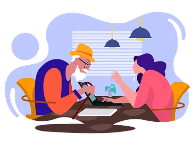 Recruiting older people girl illustrator laptop office design old man people recruiting