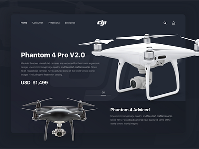 Dji. Phantom 4 Pro V2.0 clean concept design dji drone interface minimal ui ux uxdesign web webdesign
