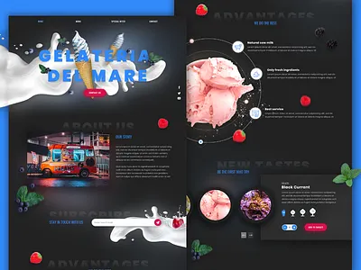 Gelato shop bright fruits gelato ice cream juicy landing milk