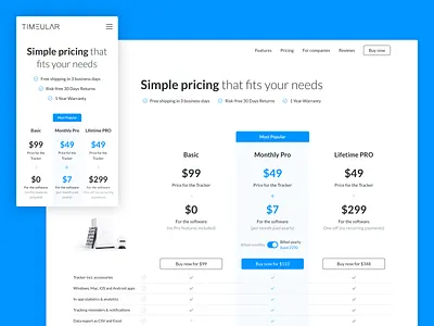 Timeular : Pricing page clean minimal pricing product productivity simple time tracker tracker app ui ux web web desgin website