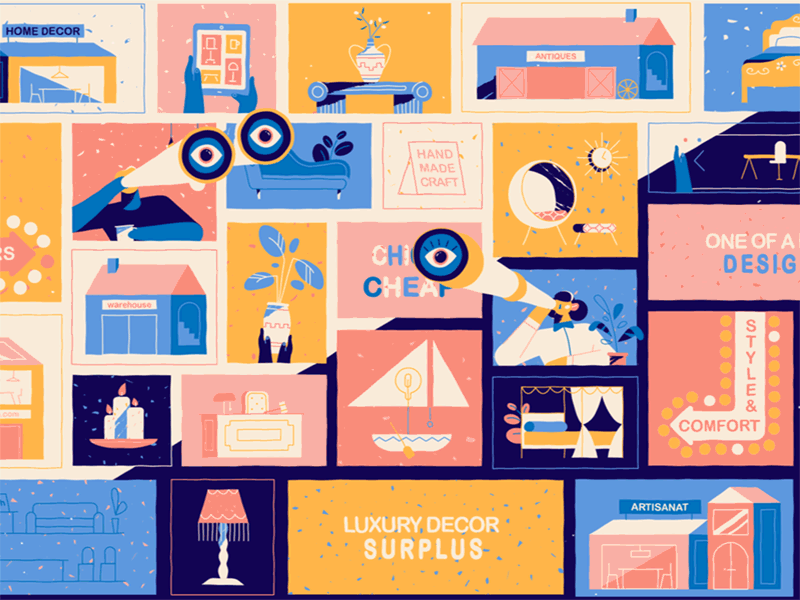 A whole lotta windows 2d animation adobe illustrator after effects animation binoculars business busy character design explainer video explainer videos furniture illustration man plant search storyboard telescope texture window woman