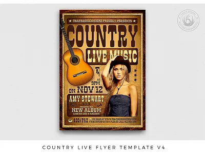 Country Live Flyer Template V4 american artist concert country cowboy festival flyer gig guitar live music poster promotion psd rodeo saloon show template thatsdesign wester