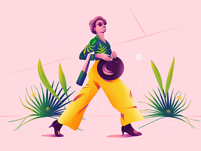 Walking girl app character girl illustration plant simple ui ux vector walking web