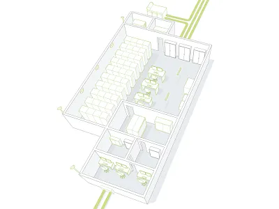 Data Centre cutaway graphic adobe illustrator building clear cutaway diagram explainer explanatory illustration infographic information design keyline plans technical illustration vector vector illustration view