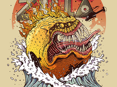 PAC-ZILLA illustration beast characterdesign fire godzilla greedy illustration ipadproart pacman procreate sunset