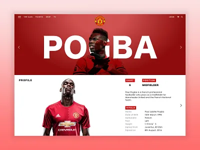 Paul Pogba Player Page design flat football graphic photoshop sketch sport typography ui vector web