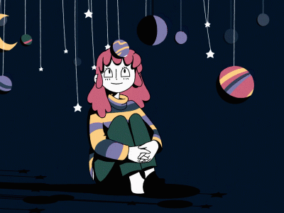 Space animation girl motion planets space