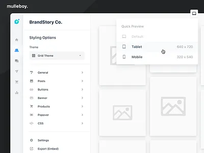 Custom Styling Page grid navigation options preview rows select ui