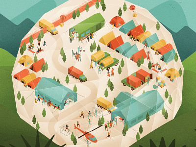 Batten School camp character graphic helicopter illustration isometric tent texture truck vector