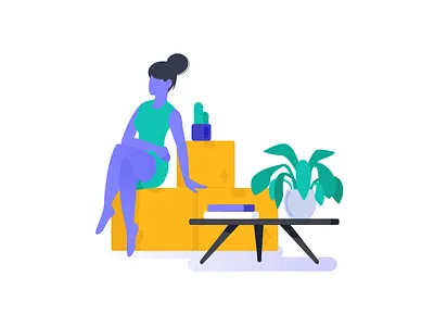 Moving out cactus design energy flat girl illustration minimal modern moving moving company moving out vector woman