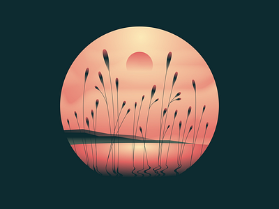 Lake vibes beach cattails gradient illustration lake sunset