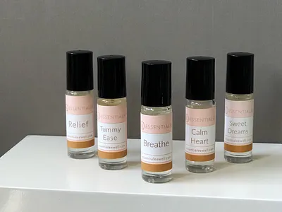 Mini Product Labels design essential hand drawn label labels oils packaging pink print product products typography yellow