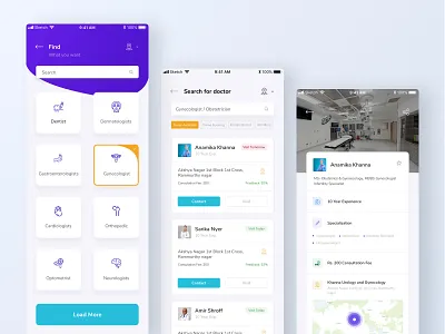 MEDICAL APP app appointment care clean dentist design details doctor doctor list heatlh illustration map medical medicine mobile pateint sketch treatment uiux white