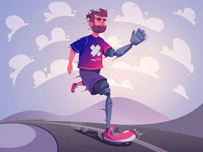 Unlimited possibilities android art bionic cartoon character character design future futurism futuristic illustration implant prosthesis retro robot run running sports tech technology vector