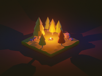 Campfire blender blender 3d bunny campfire fire forest low poly sam trees