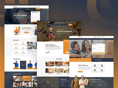 Plumber, Carpenter & Movers Website Homepage Design agency branding business carpenter construction design flat illustrator logo movers photoshop plumber typography ui ux website