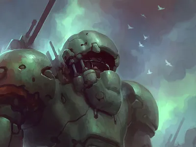 Heavyweight infantry. Mech-012991 2d aleksey litvishkov art illustration infantry mecha megamech sci fi war арт боевой бот иллюстрация мегамех