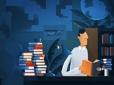 Stanislaw Skarzynski children illustration learning night office plane