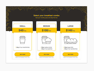 Daily UI Challenge #030 - Pricing cafe coffeeshop daily daily 30 dailyui 030 dailyuichallenge icon illustrator pricing pricing page sketchapp ui design uidailychallenge vector