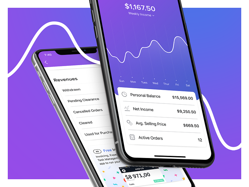 Earnings app balance blue branding concept design earnings fiverr graph icon ios mobile money ui