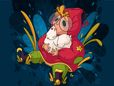Jack and his magic chiken 2d adobe illustrator boy cartoon character characterdesign chicken cozy cute doodle forest hannahdoodle illustration lights magic plants vector vectorart
