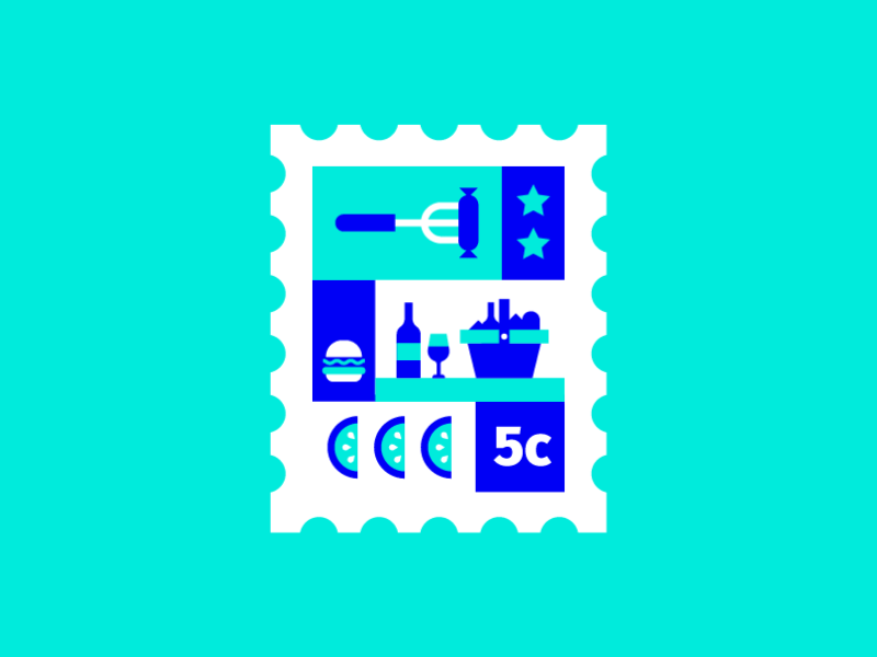 Grillin' Time animation basket beer burger celebration drinking eating food friends grill hotdog illustration lemon ohio stamp stamp design summer vibe wine