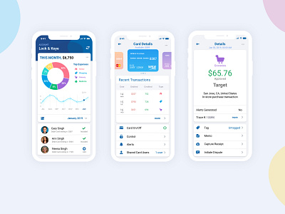 Credit Card App app bank branding credit card design donut chart fin tech finance icon line chart mobile app mobile app design mobile dashboard shopping cart transactions ui ux