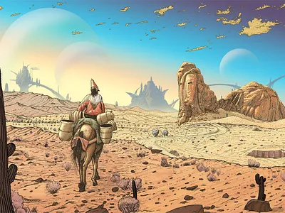 The Trafficker clouds colorful desert illustration landscape mountains sci fi sky surreal
