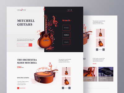 Musical Instrument Webstore 3d clean design ecommerce guitar instruments landing page layout marketing minimal music music app music player musician online store product design stylish ui ux design web website