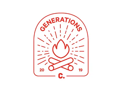 Change Generations badge camp campaign campfire camping campus cute fire fun illustration line lineart lines rays