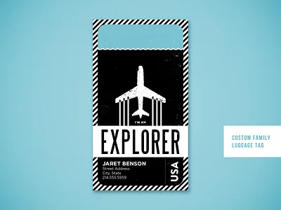 Luggage Tag airplane airplanes blue color custom design explore explorer icon illustration luggage luggage tag mom mother tag vector water