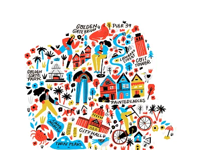San Fransisco Map cartography cartoon concept doodle drawing hand drawn handdrawn illustration lettering map mapping maps san fransisco sanfran travel typography usa vector