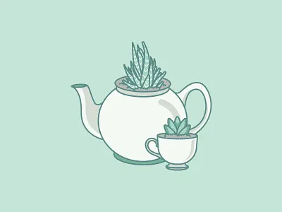 Teapot Decor - 19/30 2d decor flat green icon icon design iconograpy minimal nature plant illustration plants succulent succulents tea teacup teapot