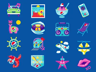 Summer Soda Icon Design: Set 2 bbq boombox bottle label clean cola convertable emoji graphic design ice cream icon set icons instagram llama packaging soda subway summer promotion vector