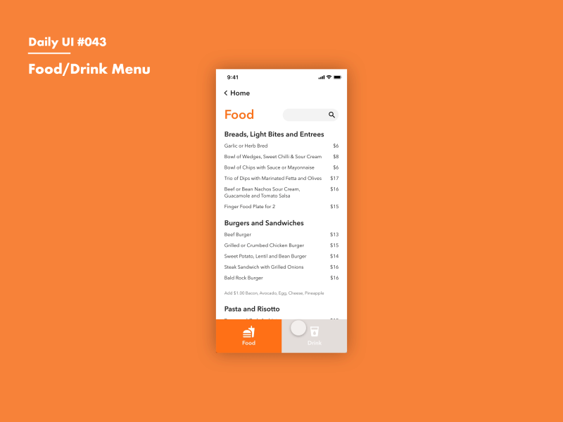 Daily UI #043 Food/Drink Menu adobexd animation daily 100 daily 100 challenge dailyui drink food menu